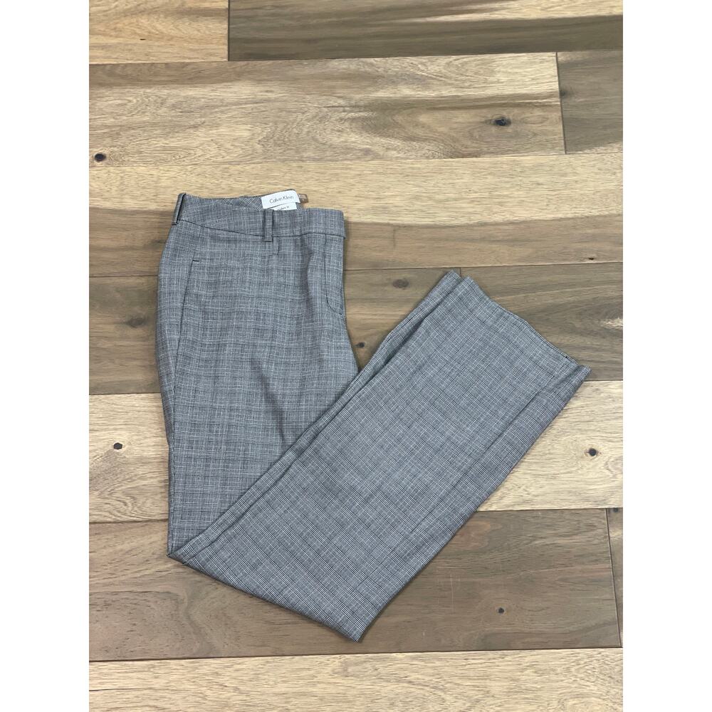 Calvin Klein Plaid Pants Size 2 Black White Modern Fit Straight Leg Stretch